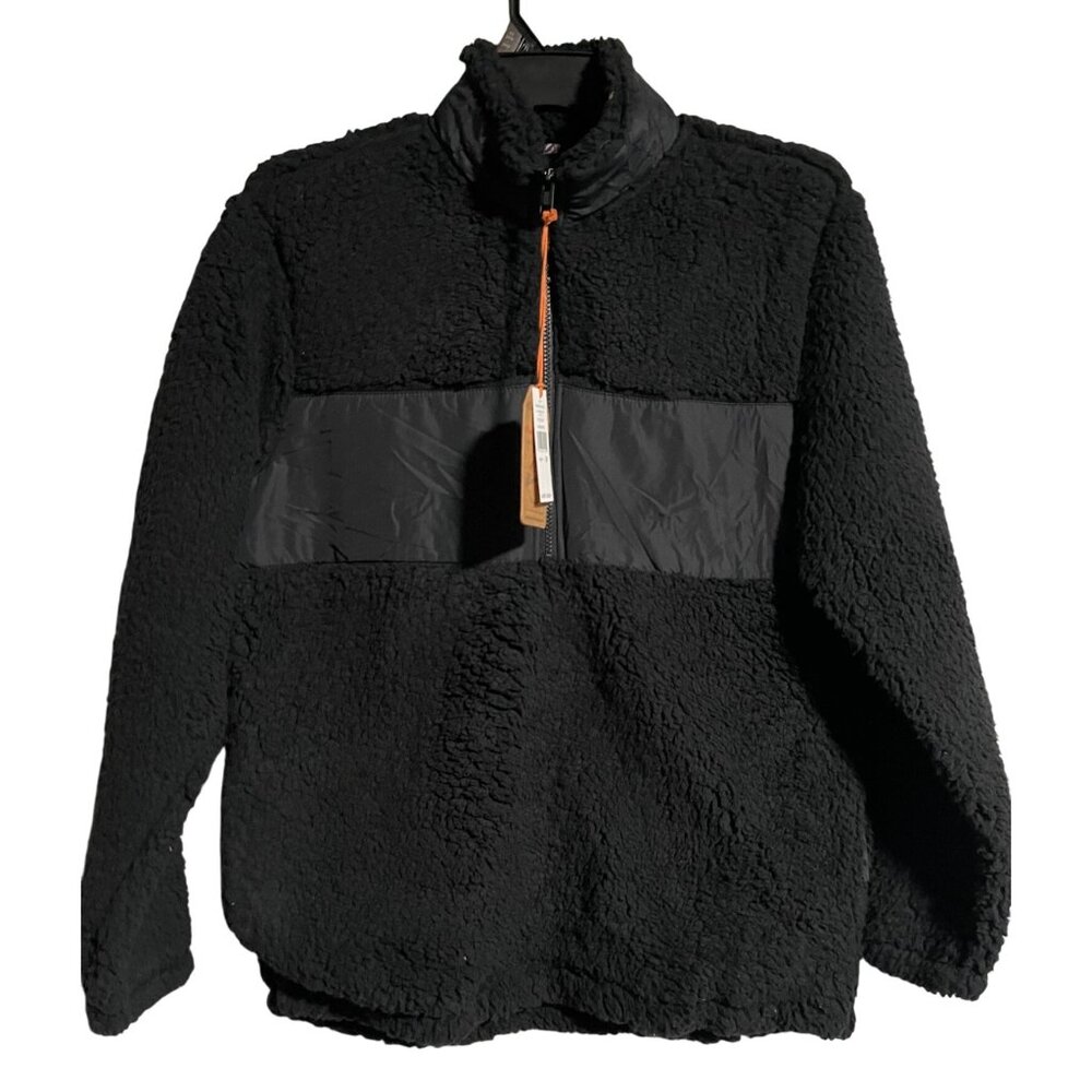 Weatherproof Vintage Mens Sherpa Fleece Pullover Jacket Sz Medium Black Half Zip